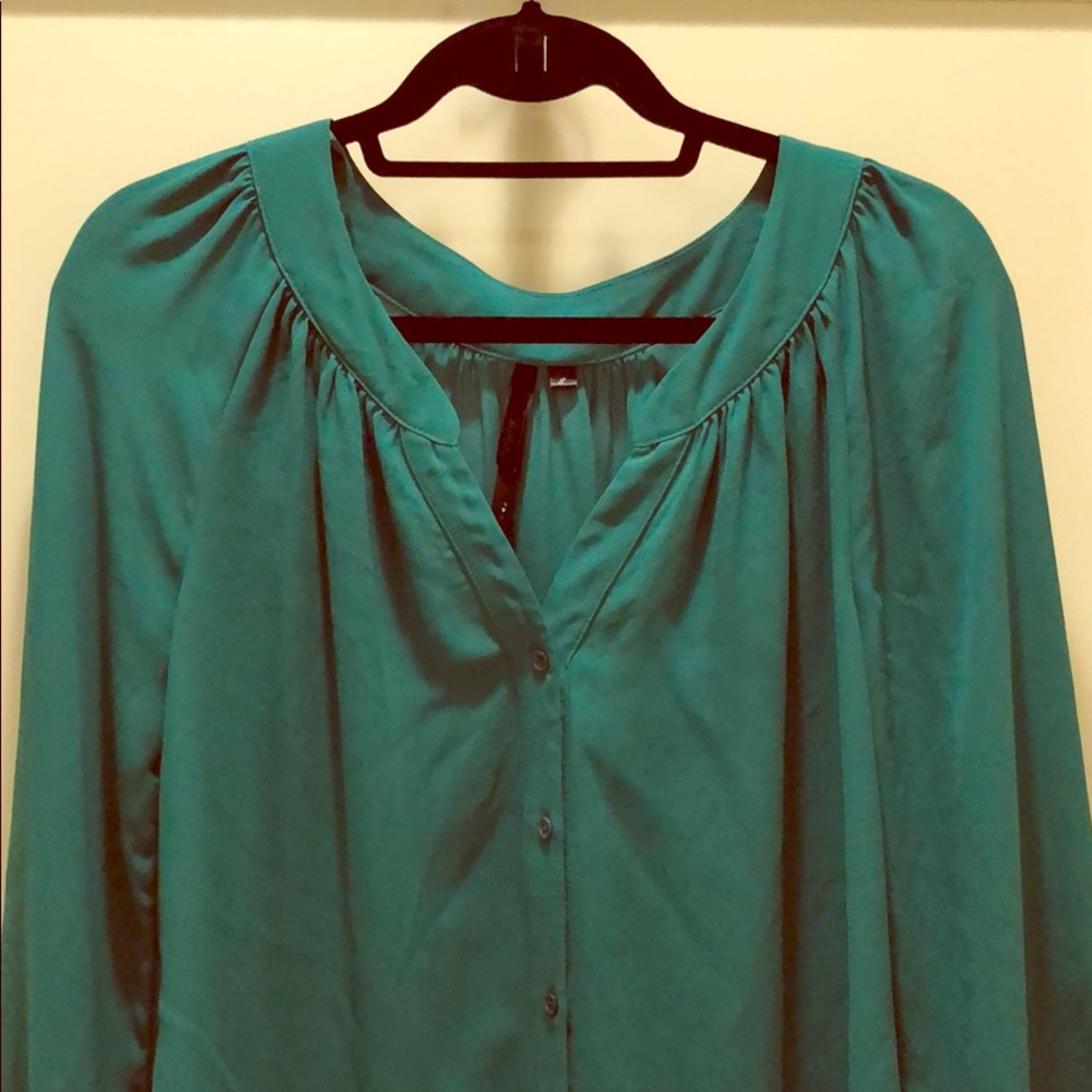 Emerald green, long sleeve, button-down blouse